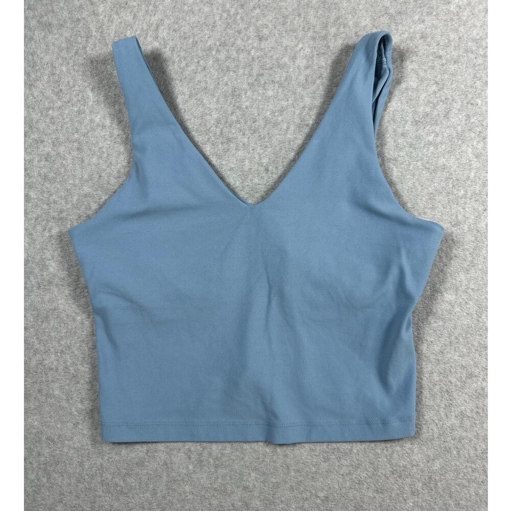 Athleta Crop Built in Sports Bra Women's Medium Denim Blue V Neck Casual